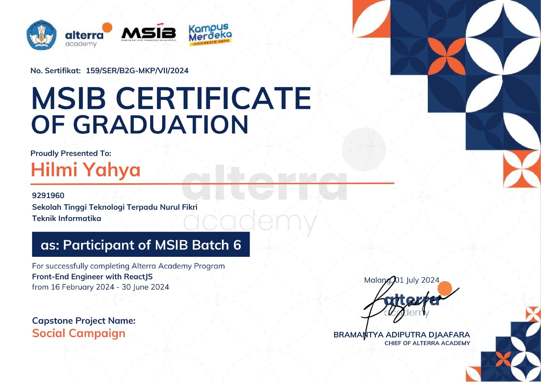 Kampus Merdeka Independent Study Certificate, Batch 6, Alterra Academy